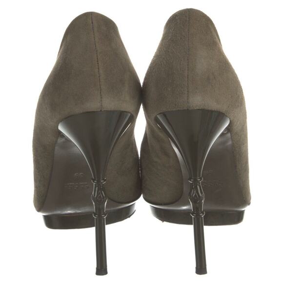 Authentic GUCCI Olive Green Suede Bamboo Stiletto Peep Toe Heel Shoe Size 39 EUC - Picture 5 of 16
